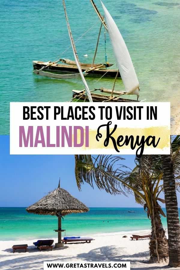 Photo collage of beautiful beaches in Malindi, Kenya with text overlay saying "best places to visit in Malindi, Kenya"