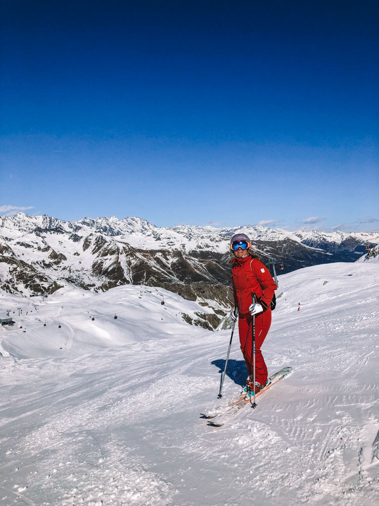 Skiing at the top of Ghiacciaio Presena close to Passo del Tonale