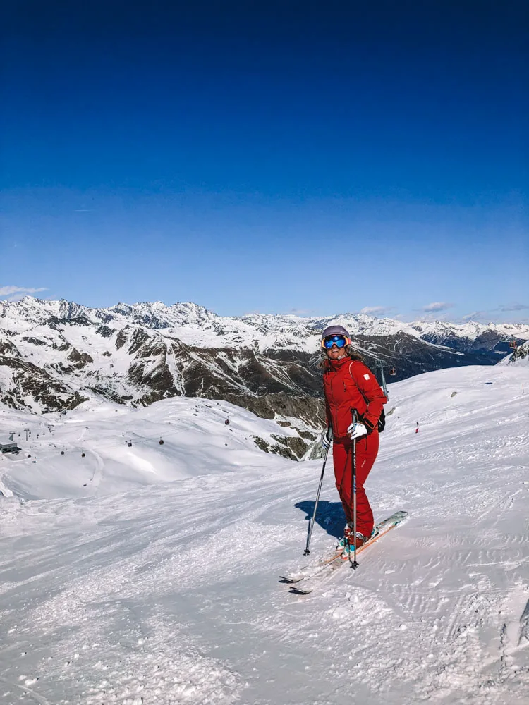 Skiing at the top of Ghiacciaio Presena close to Passo del Tonale - a great place to ski in Italy during Christmas