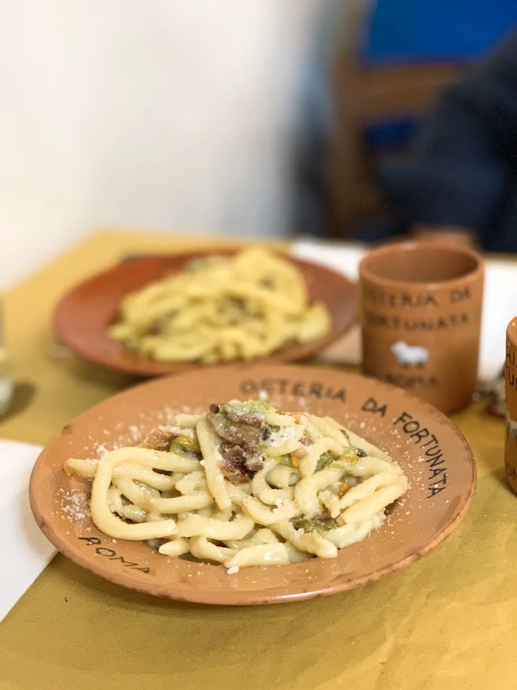 A delicious plate of fresh pasta from Osteria da Fortunata in Rome, Italy