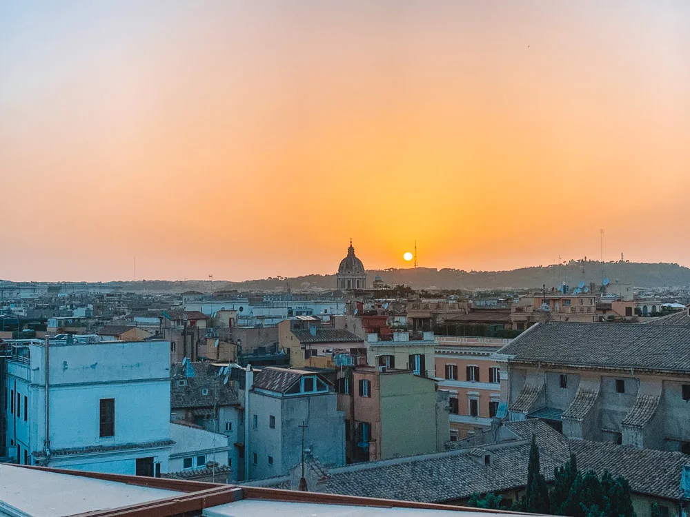 Sunset over the rooftops of Rome