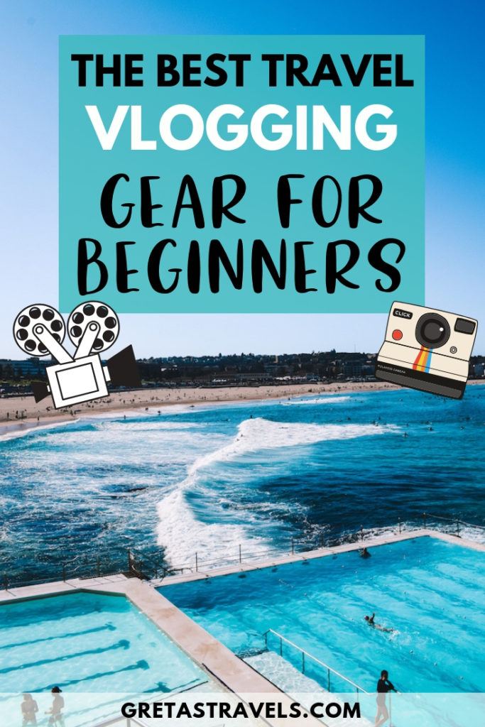 Photo of the Bondi Beach Icebergs Club with text overlay saying "The best travel vlogging gear for beginners"