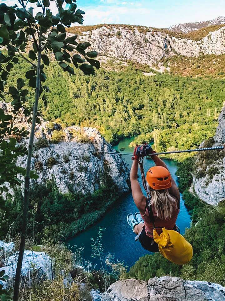 Zip-lining over the Cetina Canyon