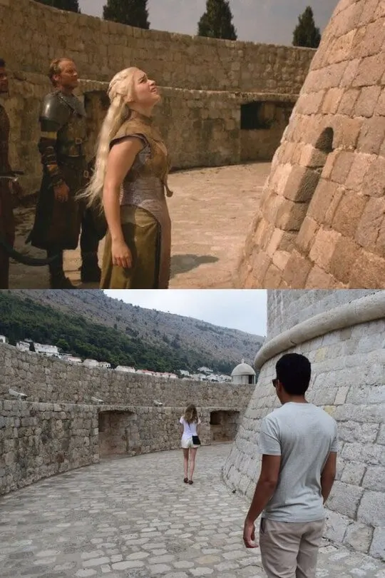 Danaerys and Ser Jorah at the House of Undying in Episode 2, season 10, above, my friends recreating the scene in real life below