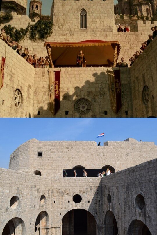 Joffrey's name day (Episode 2 in Season 4) above and Lovrijenac fort in real life below