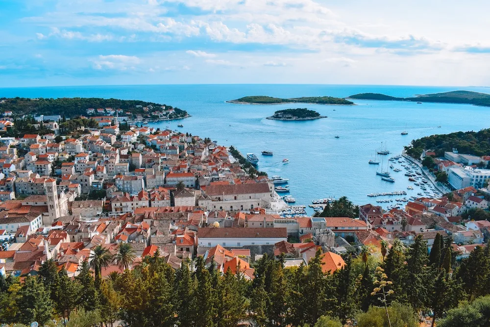 View over the harbour and rooftops of Hvar from the top of the fort