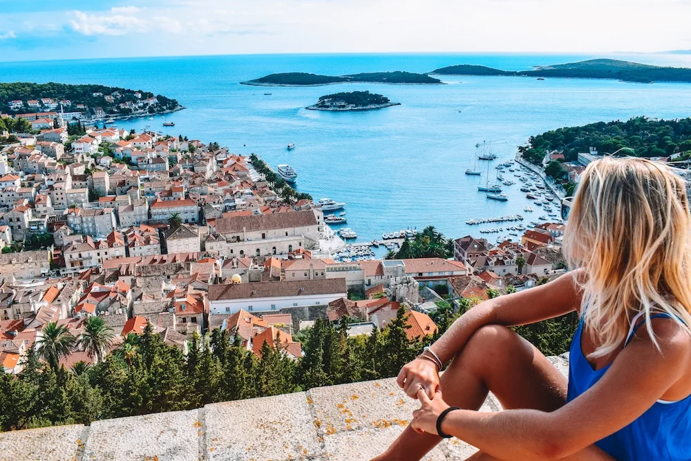 View over the harbour and rooftops of Hvar from the top of the fort