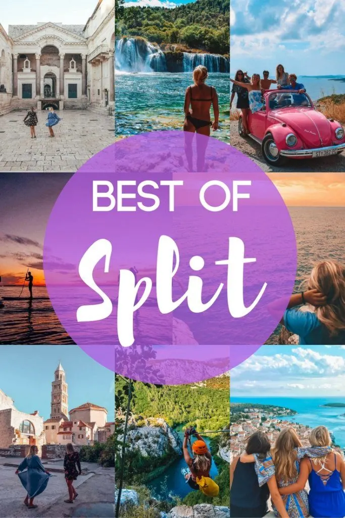 Photo collage of Diocletian's Palace, Krka waterfalls, Cetina canyon, Hvar and text overlay saying "best of Split"
