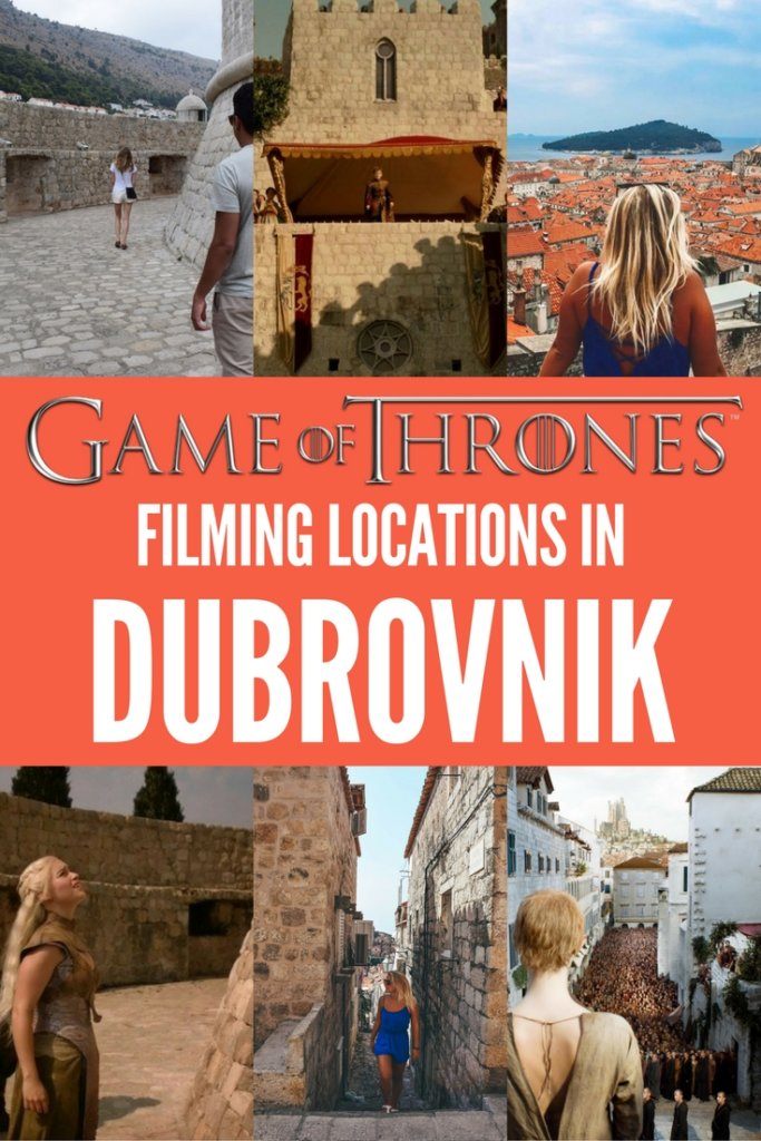 Photo collage of scenes from Game of Thrones and streets in Dubrovnik with text overlay saying "Game of Thrones filming locations in Dubrovnik"