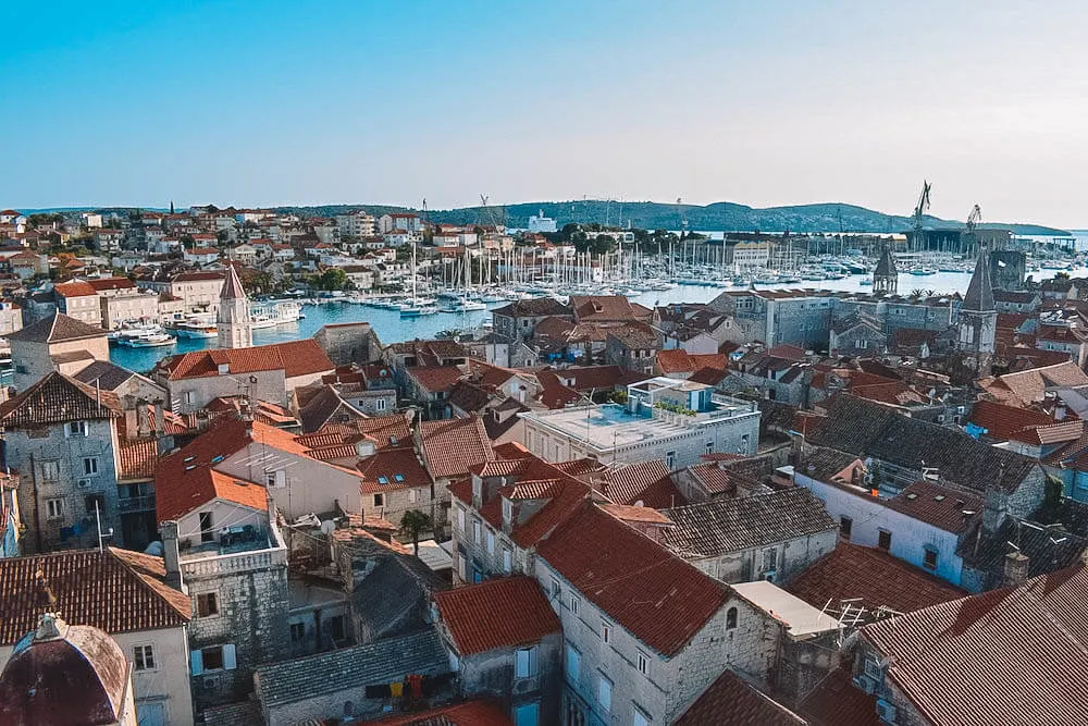 View over the rooftops of Trogir from the bell tower of the cathedral
