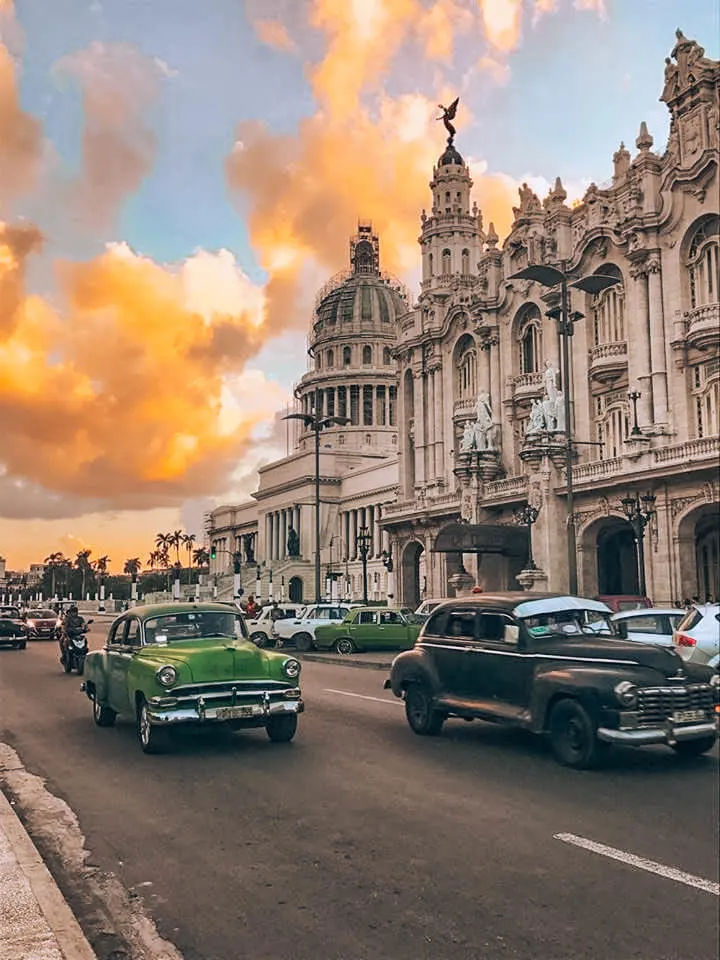Sunset in Parque Central with the Capitolio of Havana in the background
