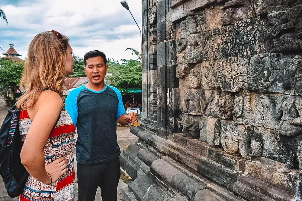 Our guide explaining to us the history of the temples in Yogyakarta, Indonesia