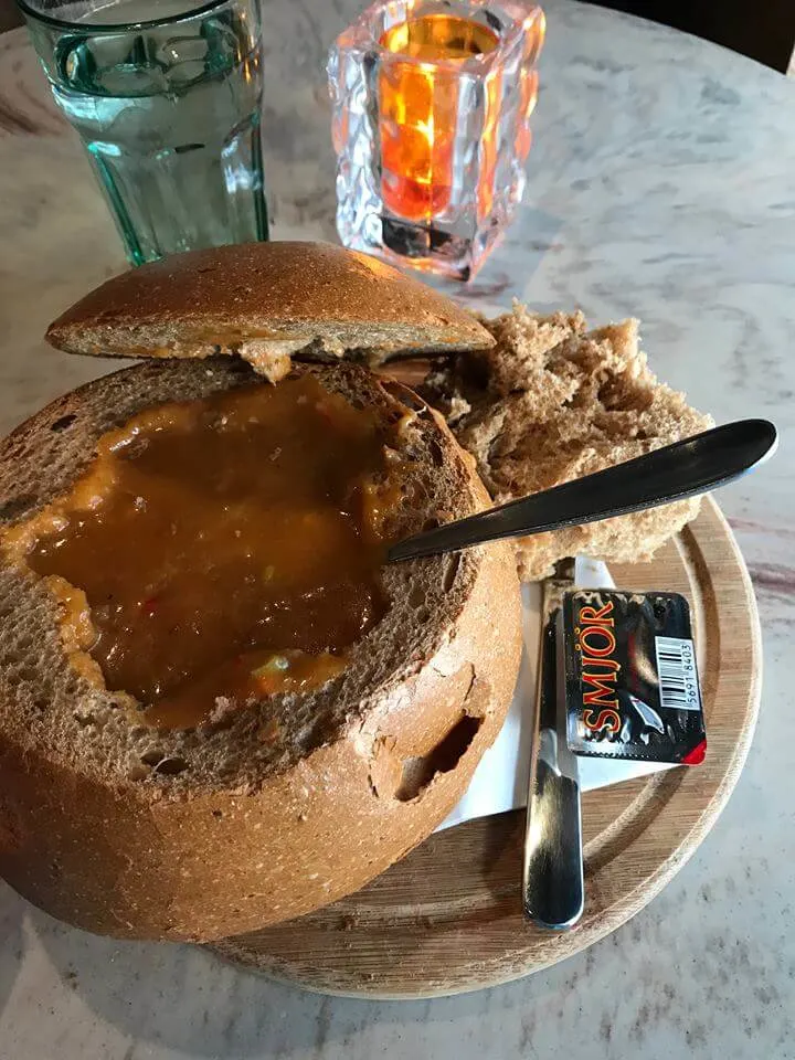 A typical Icelandic soup in Reykjavik