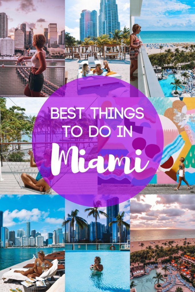 Photo collage of Wynwood, South Beach and sunsets in Miami with text overlay saying "Best things to do in Miami"