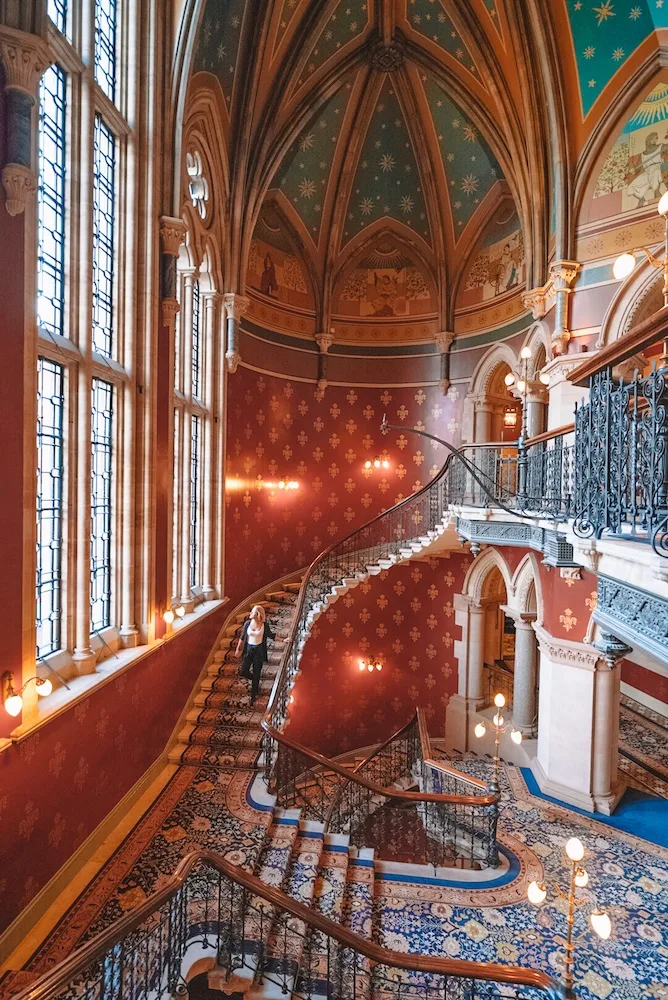 The Grand Staircase of the St Pancras Renaissance Hotel in London, UK