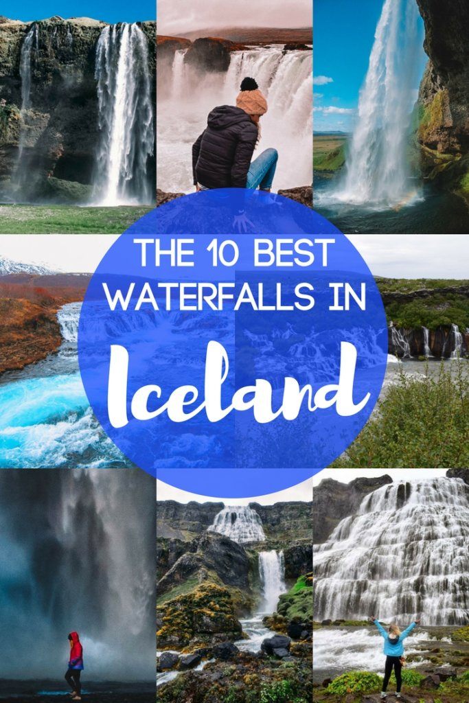 Photo collage of iconic Icelandic waterfalls with text overlay saying "the 10 best waterfalls in Iceland"