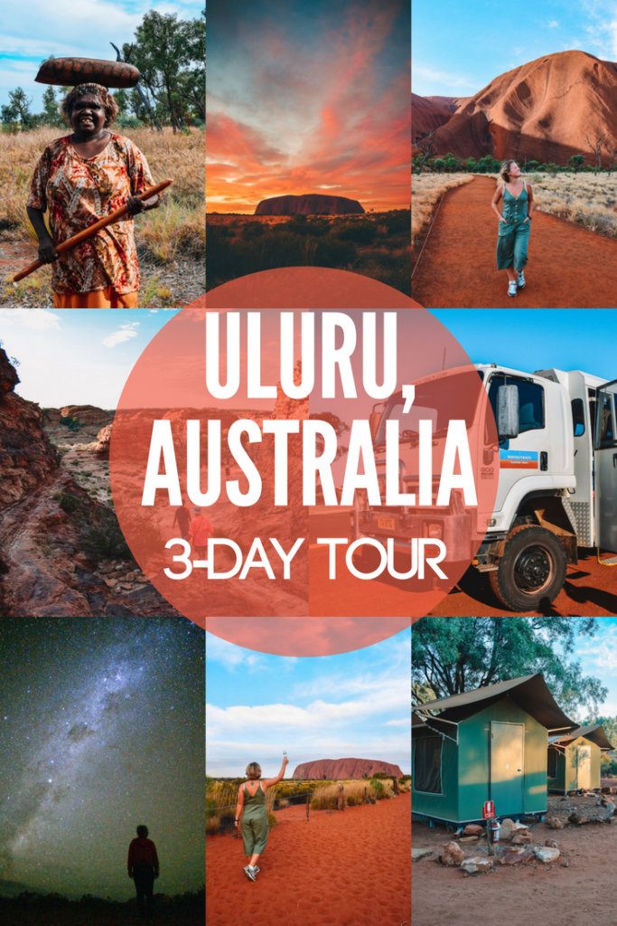 Photo collage of iconic Uluru spots with text overlay saying "Uluru, Australia, 3-day tour"