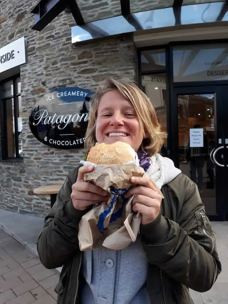 Me looking incredibly happy with my Fergburger after hiking for 3 hours