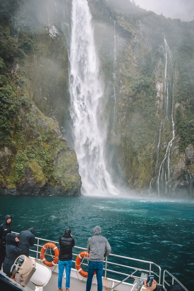 Stunning waterfalls in Milford Sound, New Zealand