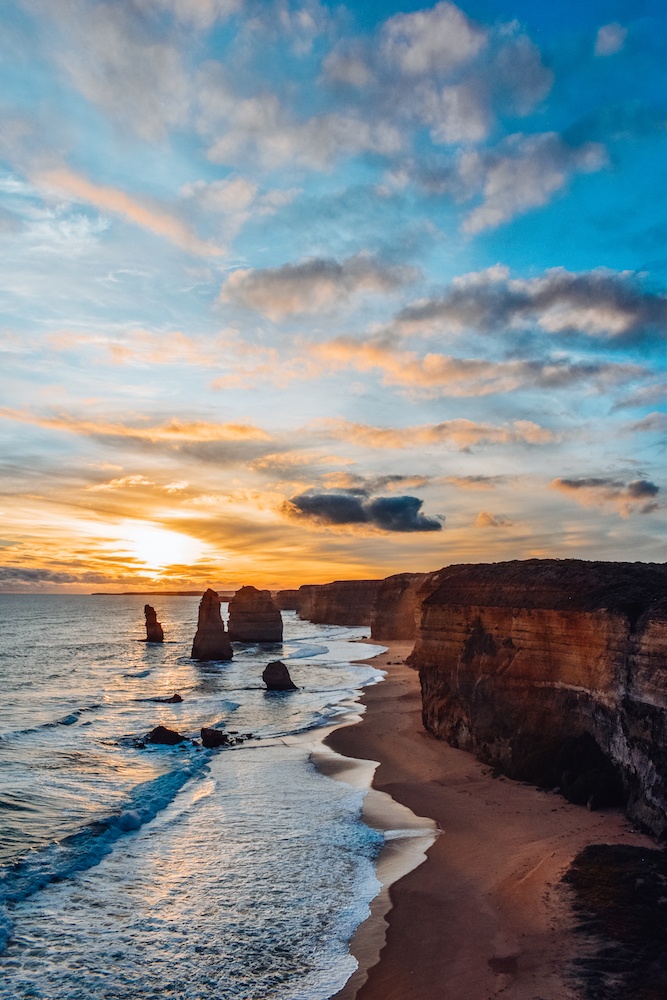 Sunset at the Twelve Apostles on the Great Ocean Road, Port Campbell National Park, Australia