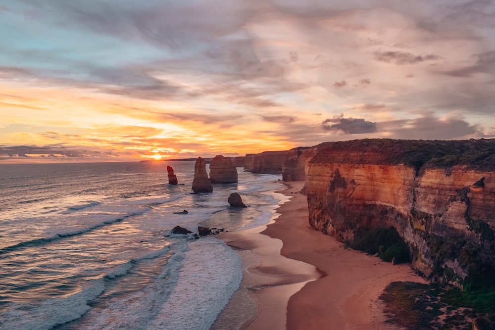 Sunset at the Twelve Apostles on the Great Ocean Road, Port Campbell National Park, Australia