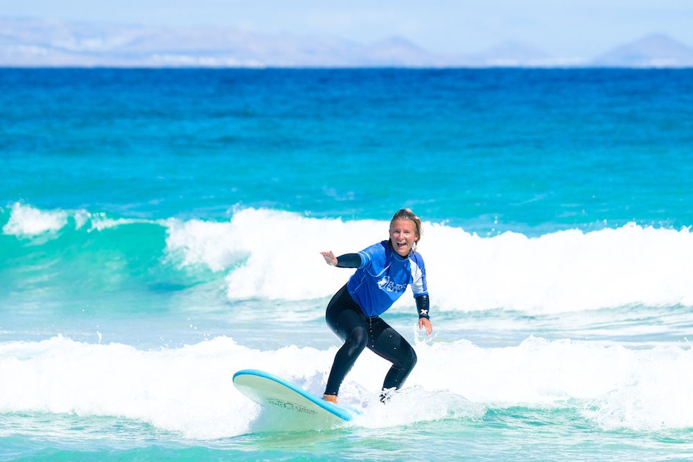 Surfing in Fuerteventura in the Canary Islands, Spain