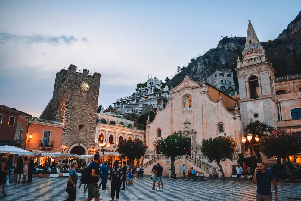 The main square of Taormina just after sunset