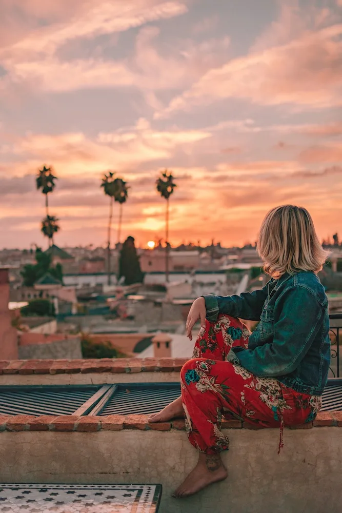 Watching the sunset over the Medina from the rooftop of Riad Star, Marrakech