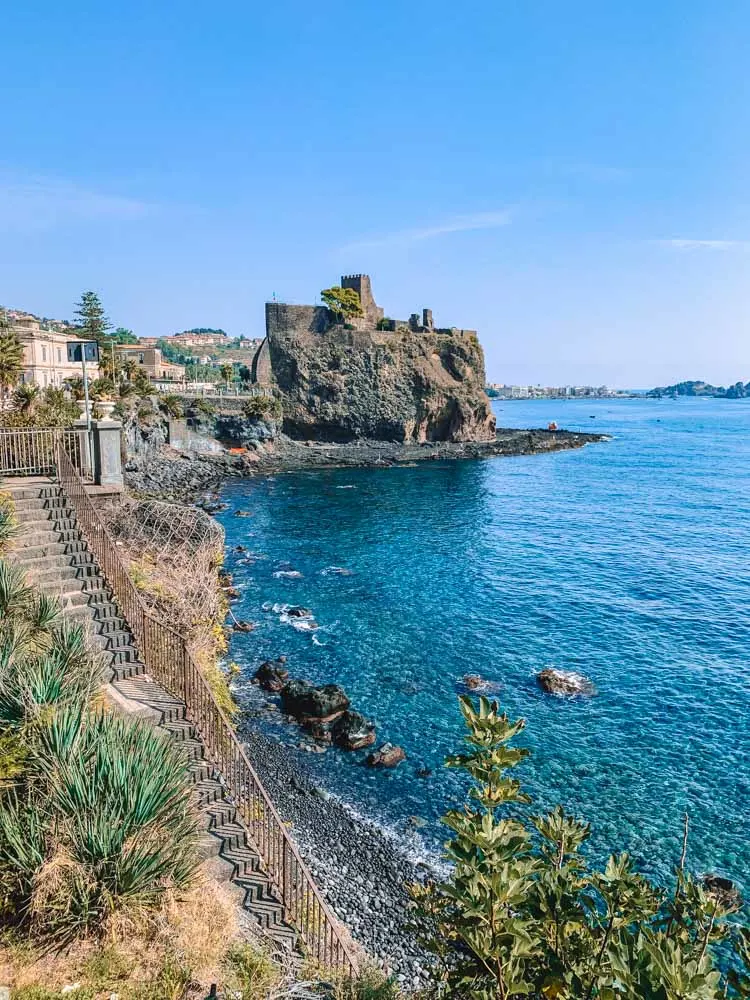 The beautiful castle and seaside view of Acicastello
