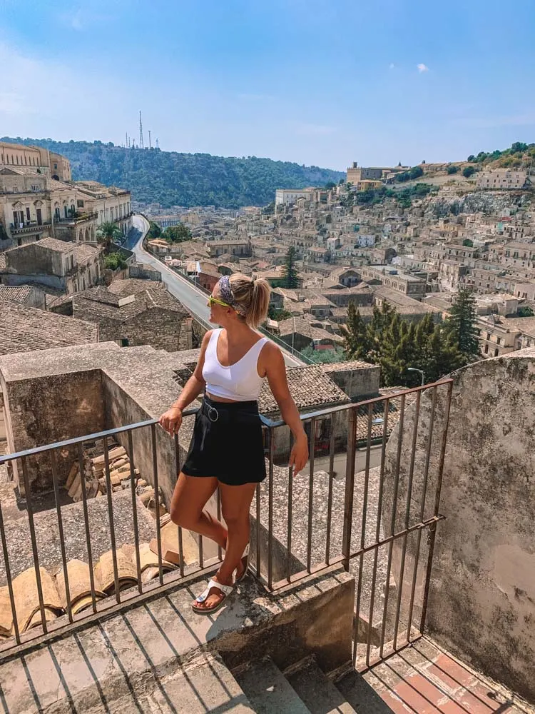 Enjoying the views over Modica from the cathedral belltower
