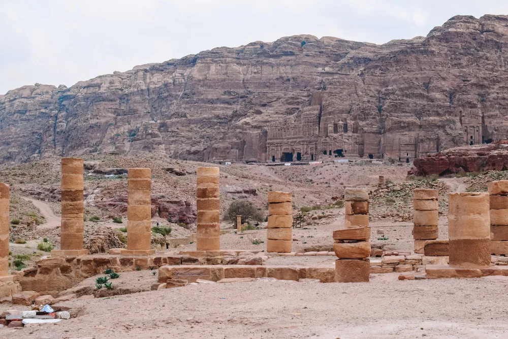 The Colonnadet in Petra with the Royal Tombs in the background