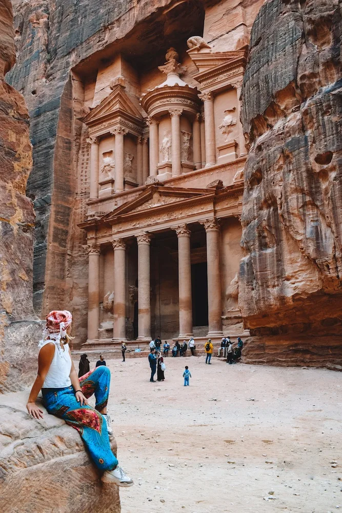 Admiring the Treasury of Petra, Jordan