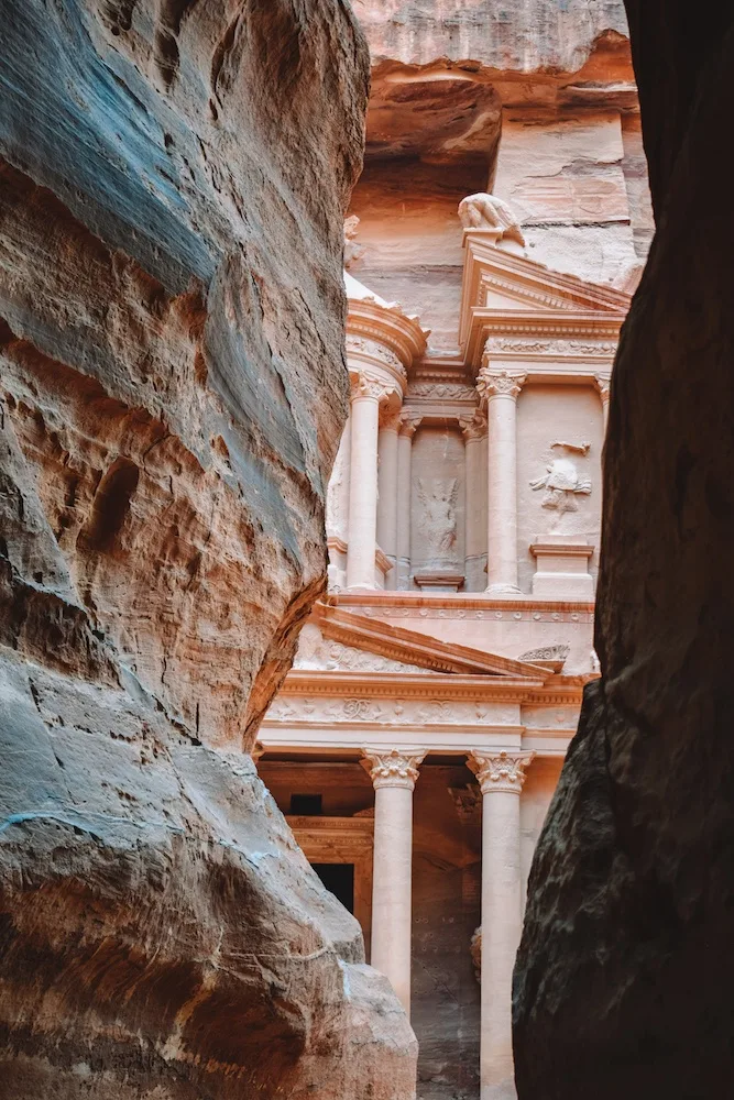 Glimpses of the Treasury of Petra from the Siq, Jordan