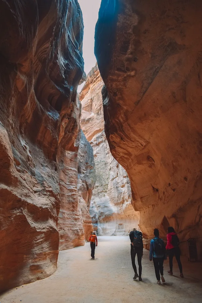 Walking along the Siq; the entrance to Petra
