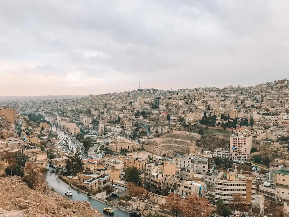 View over Amman and the Roman theatre from the citadel of Amman, Jordan