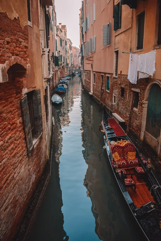 Gondola boats in the canals of Venice