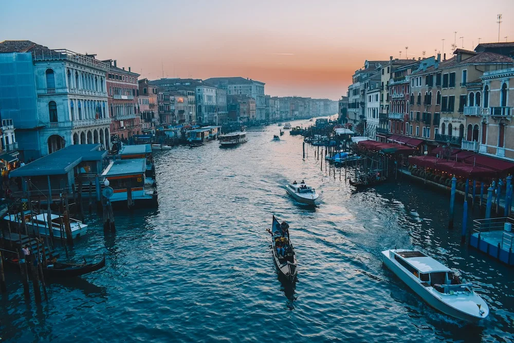 Sunset on the grand canal in Venice
