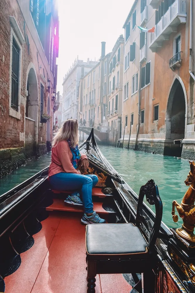 Cruising the canals of Venice during our gondola ride