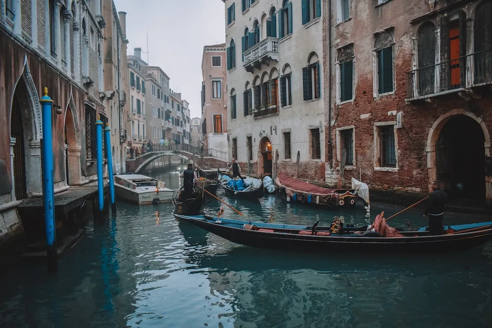 Gondola boats in the canals of Venice, Italy