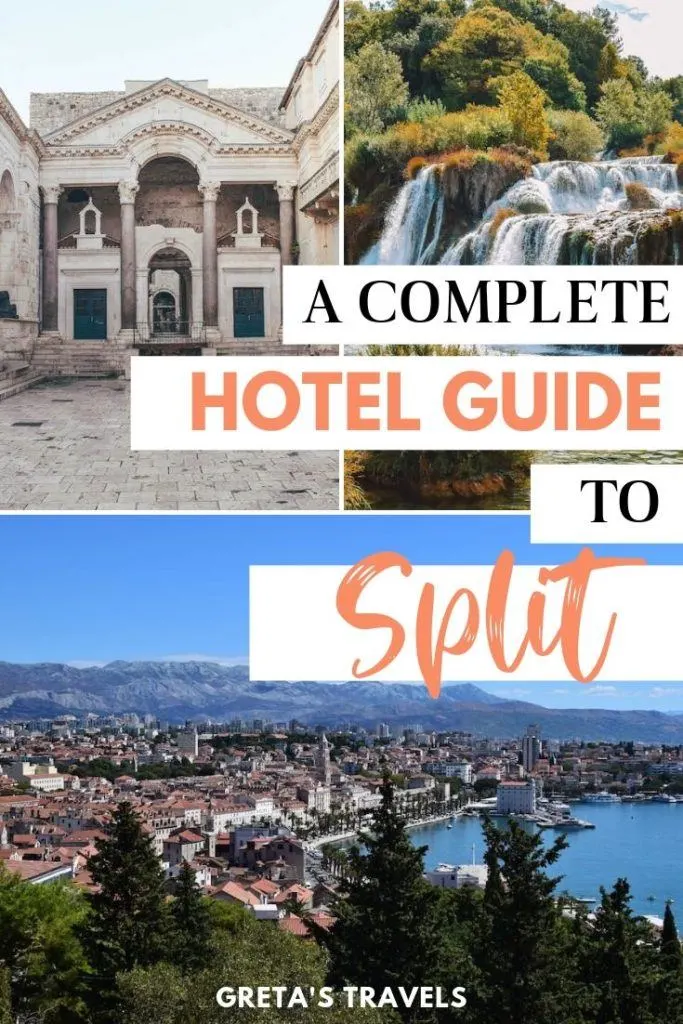 Photo collage of Split, Croatia, with text overlay saying "a complete hotel guide to Split"