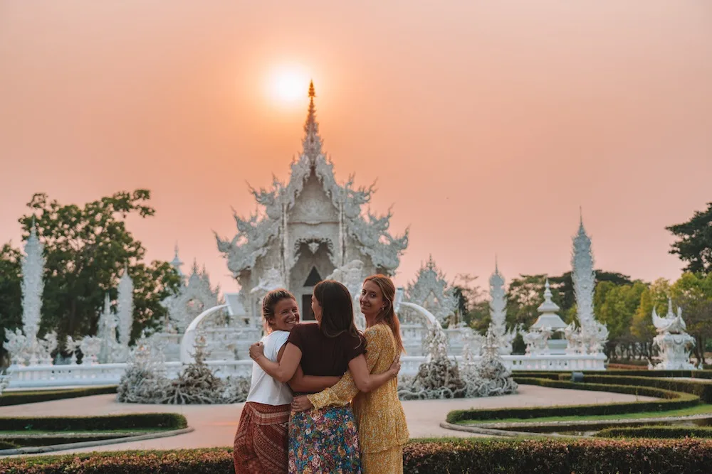 The White Temple (Wat Rong Khun) in Chiang Rai, Thailand, at sunset