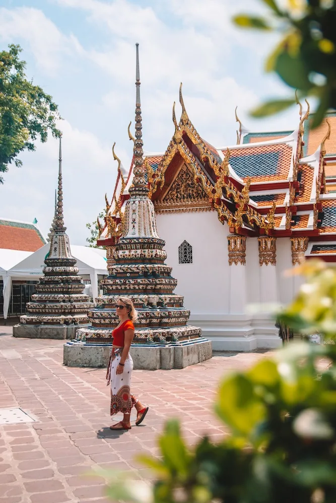 Exploring the outside grounds of Wat Pho in Bangkok, Thailand