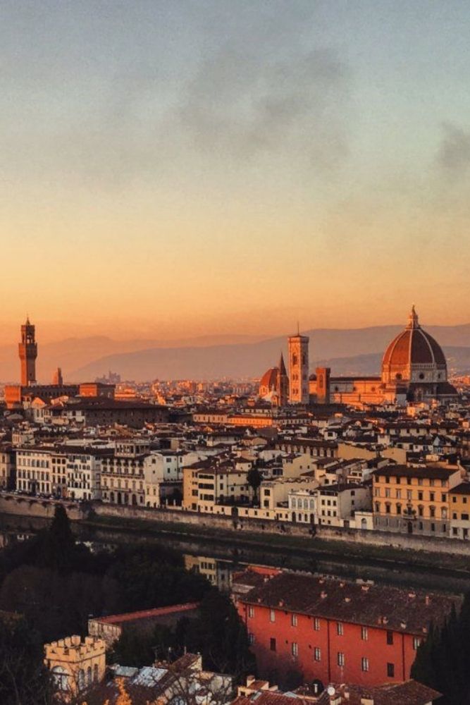 The skyline of Florence at sunset as seen from Piazzale Michelangelo