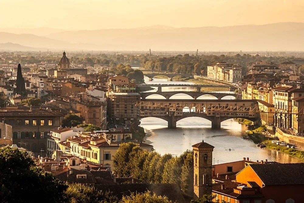 Golden hour over the River Arno in Florence, Italy