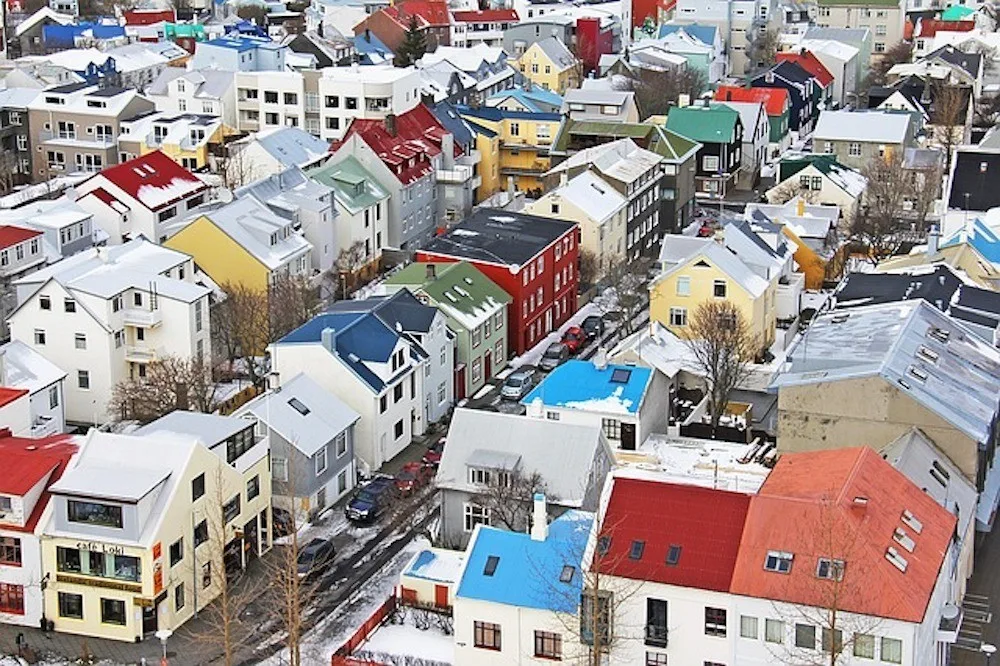 View from above of Reykjavik's coloured houses