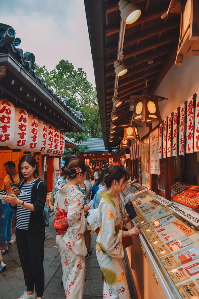 The stalls at Kiyomizudera temple where you can purchase blessings and good luck charms