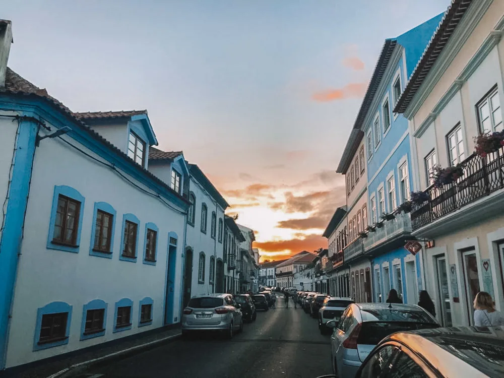 Sunset just outside our accommodation in the cute streets of Angra do Heroismo on Terceira Island
