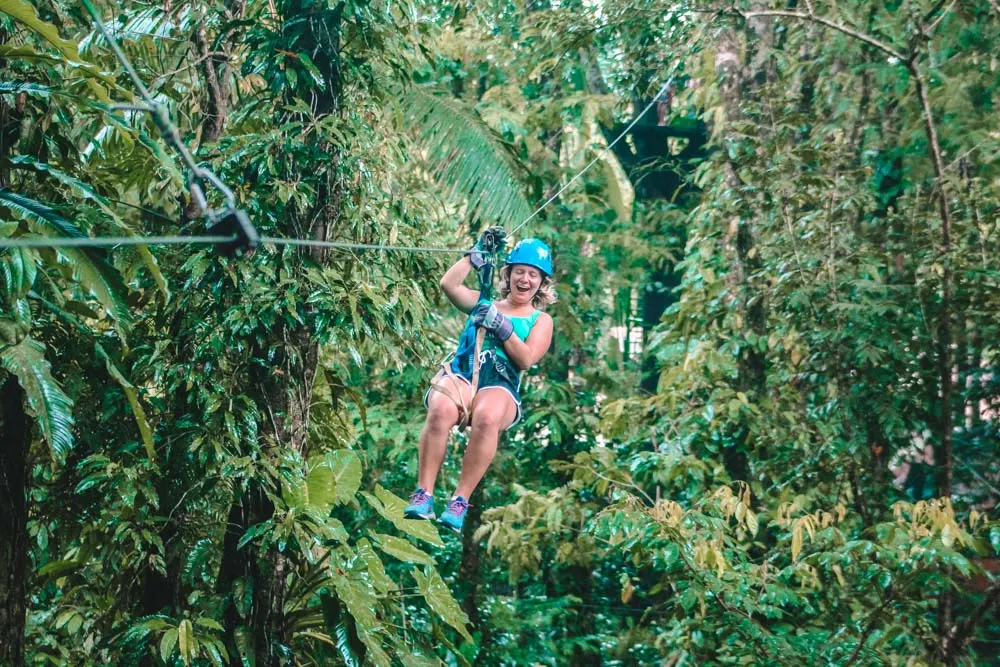 Zip-lining through the tree tops of Tortuguero National Park