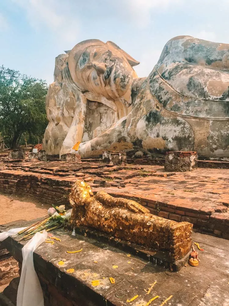 The giant reclining Buddha of Wat Lokayasutharam in Ayutthaya