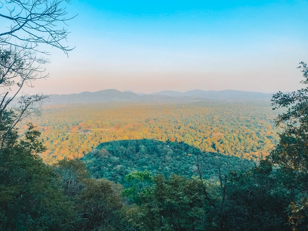 The view over the Sri Lankan countryside during the Pidurangala Rock hike (that big shadow is Pidurangala Rock!)